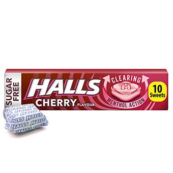 Halls Sugar Free Cherry Menthol Action Sweets 75p 32g
