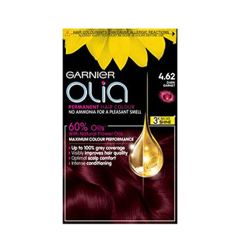 Garnier Olia Dark Red Hair Dye Permanent, Up to 100% Grey Hair Coverage, No Ammonia for a Pleasant Scent, 60% Oils - 4.62 Dark Garnet Red