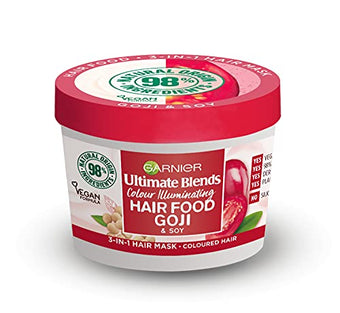 Garnier Ultimate Blends Hair Food Goji 3-in-1, Illuminating Hair Mask, Conditioning Treatment, Leave-in Conditioner for Coloured Hair, 390 ml