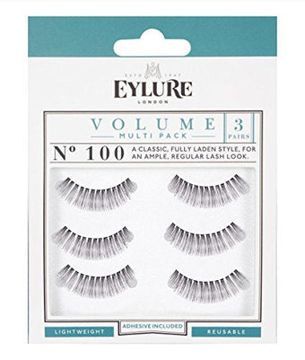 Eylure Volume False Eyelashes Multipack, Style No. 100, Reusable, Adhesive Included, 3 Count