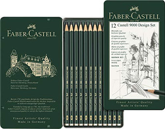 Castell 9000 Design Set of 12 Pencils (5B,4B,3B,2B,B,HB,F,H,2H,3H,4H,5H)