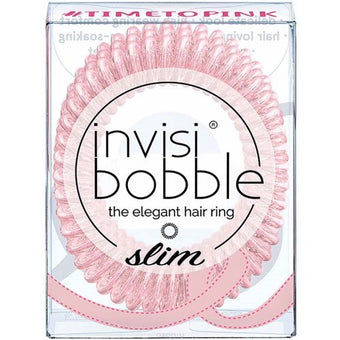 Invisibobble Slim Time to Pink Spiral Elastic Hair Ties with Strong Grip - Pink