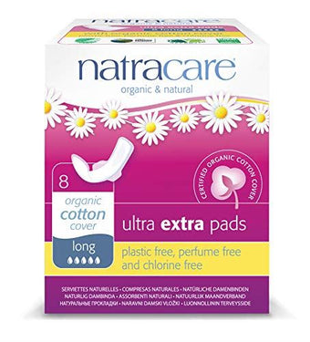 Natracare Ultra Extra Pads with Wings, Long, 8 Count